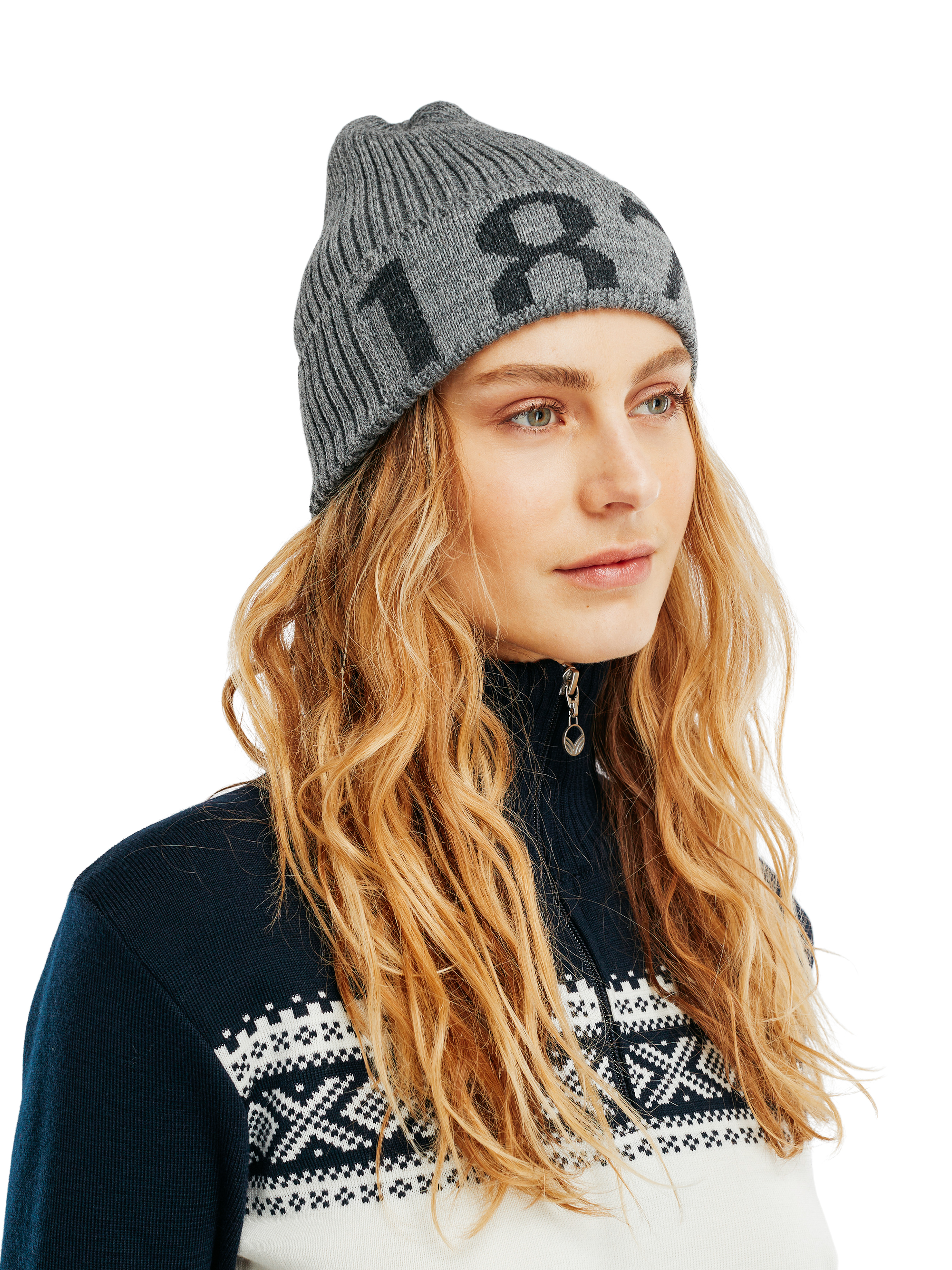 1879 lue - ribbestrikket Grå