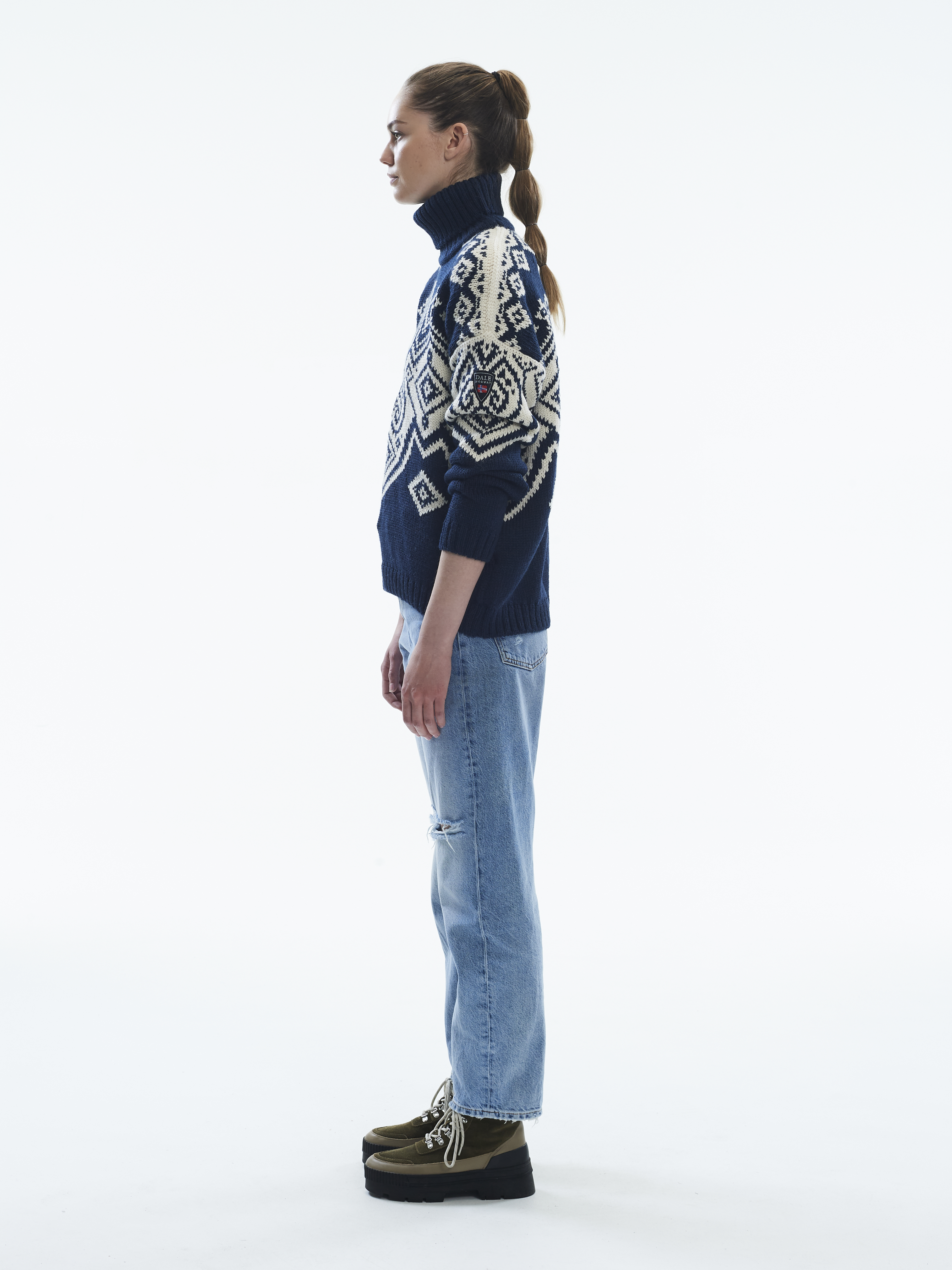 Falun genser - alpakka & merino ull  Navy Offwhite 