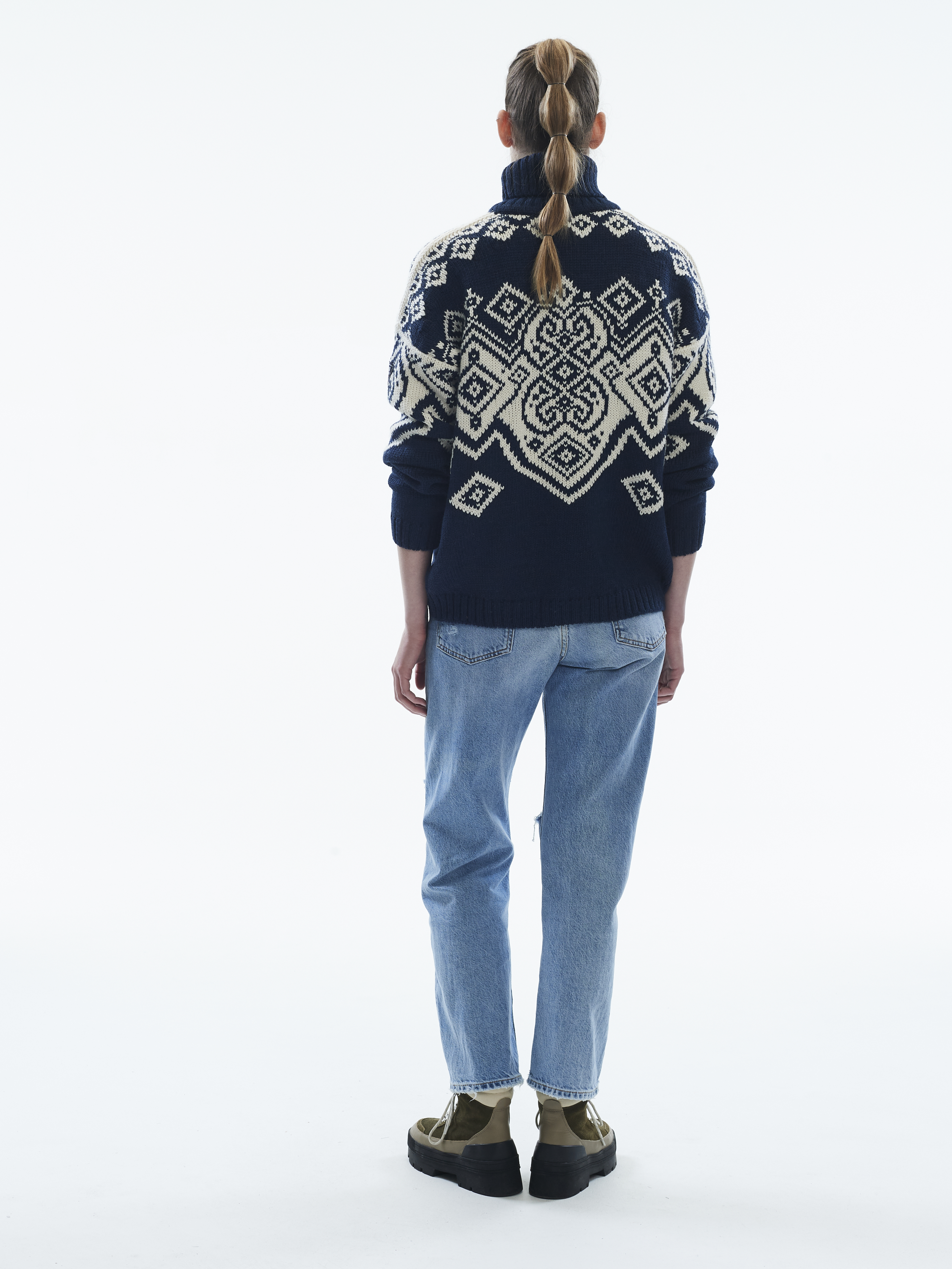 Falun genser - alpakka & merino ull  Navy Offwhite 