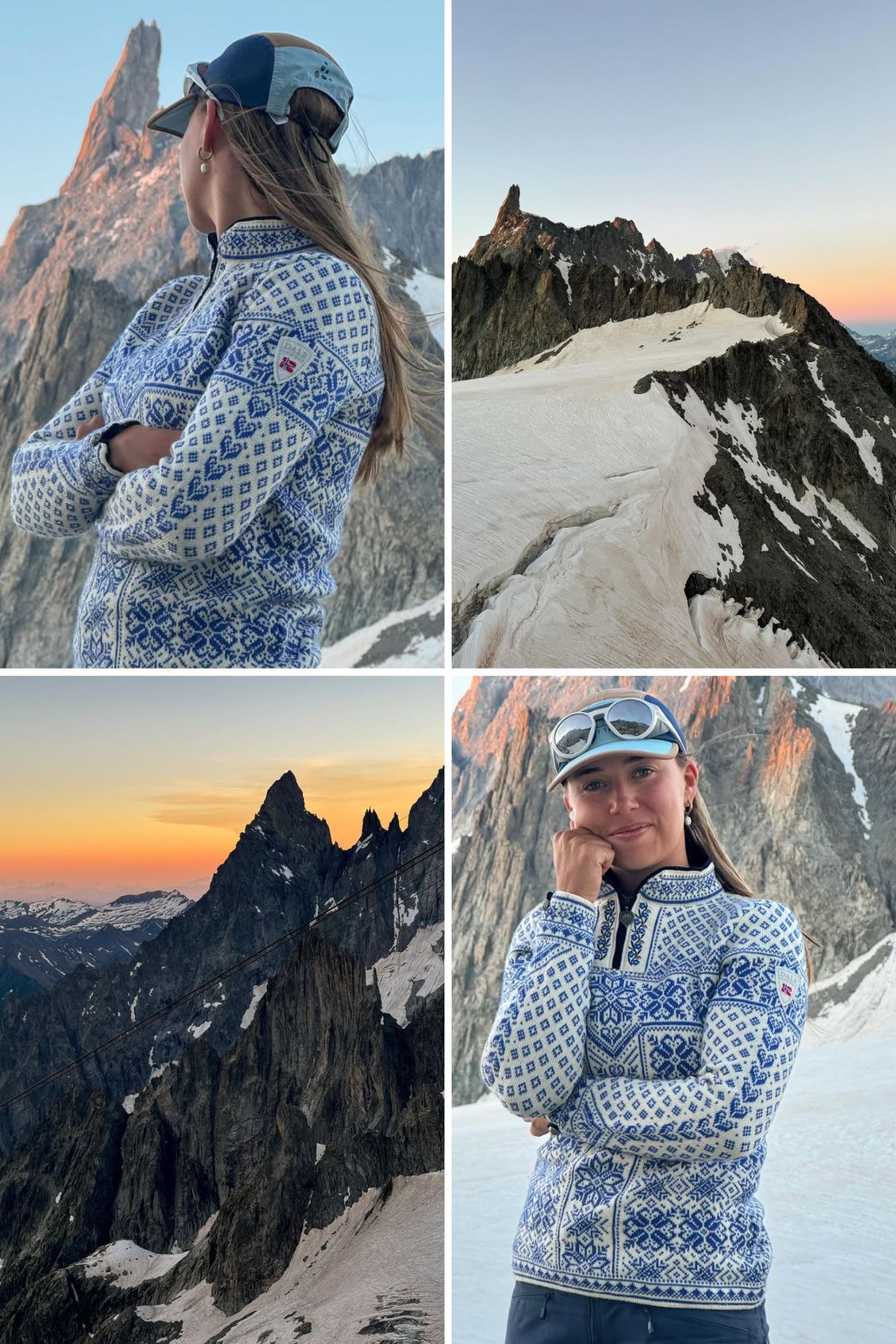 Oda Sørebø i en blå hvit strikket genser fra Dale of Norway ute på fjelltur